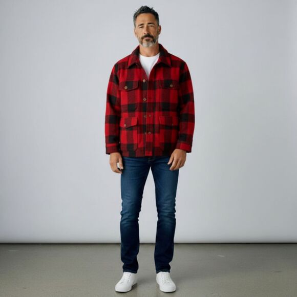 Vintage 1940s Kirsh-Weis Buffalo Plaid Wool Hunting Jacket - Large